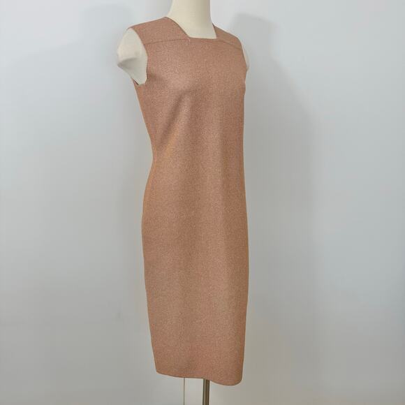 St. John Lurex Pique Sleveless Midi Knit Sheath Dress in Blossom Pink M *READ - Picture 8 of 14